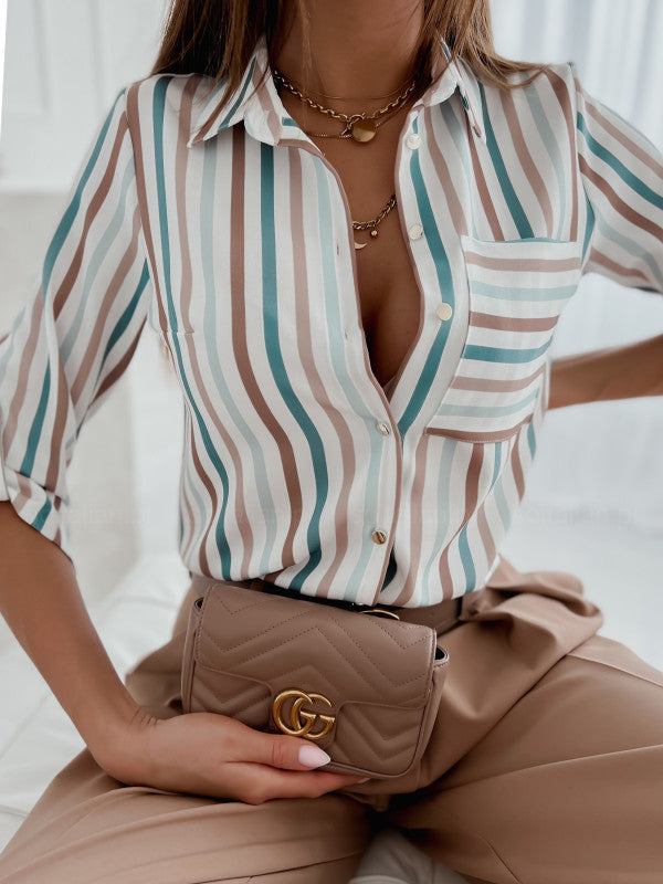 Trendy V-Neck Single Breasted Leisure Shirt – Multiple Colors & Prints - Daily Goods