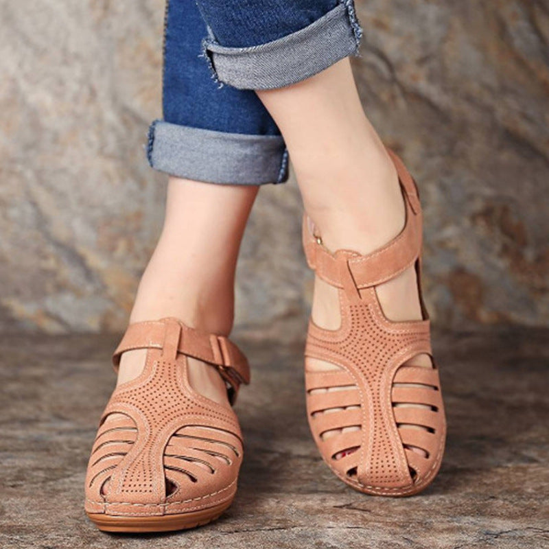 Women’s Plus Size Retro Wedge Sandals – Round Toe Buckle Casual Slides - Daily Goods