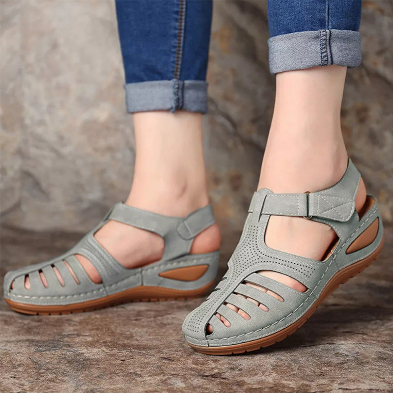 Women’s Plus Size Retro Wedge Sandals – Round Toe Buckle Casual Slides - Daily Goods