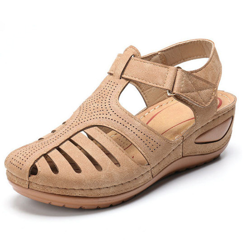 Women’s Plus Size Retro Wedge Sandals – Round Toe Buckle Casual Slides - Daily Goods