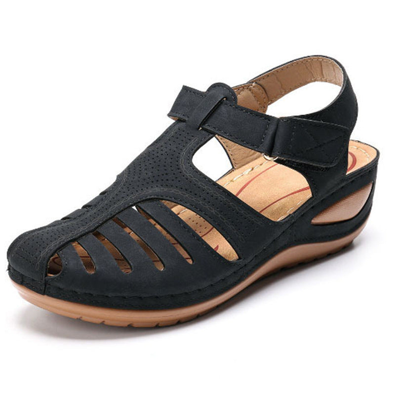 Women’s Plus Size Retro Wedge Sandals – Round Toe Buckle Casual Slides - Daily Goods