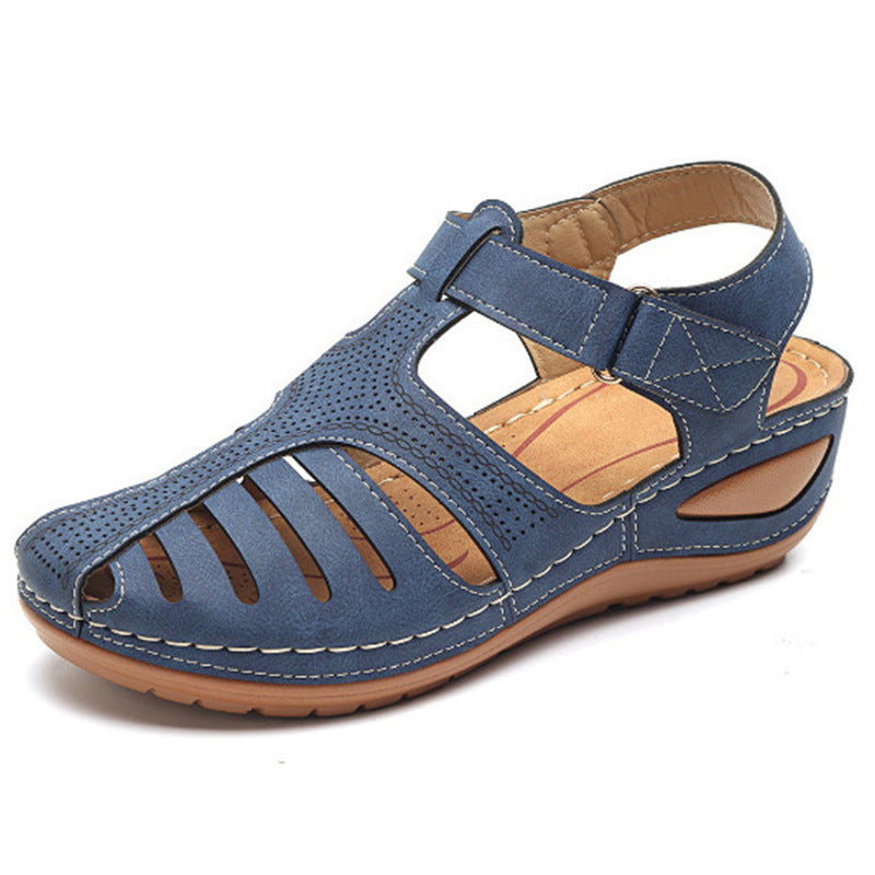 Women’s Plus Size Retro Wedge Sandals – Round Toe Buckle Casual Slides - Daily Goods