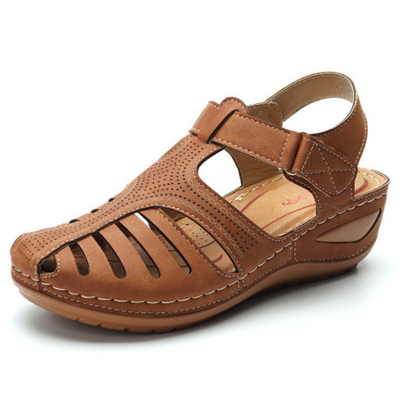 Women’s Plus Size Retro Wedge Sandals – Round Toe Buckle Casual Slides - Daily Goods