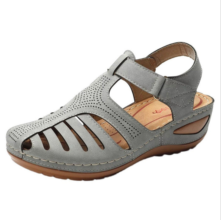 Women’s Plus Size Retro Wedge Sandals – Round Toe Buckle Casual Slides - Daily Goods