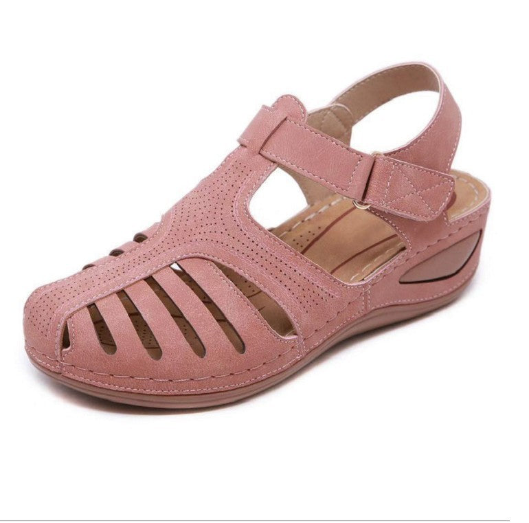 Women’s Plus Size Retro Wedge Sandals – Round Toe Buckle Casual Slides - Daily Goods