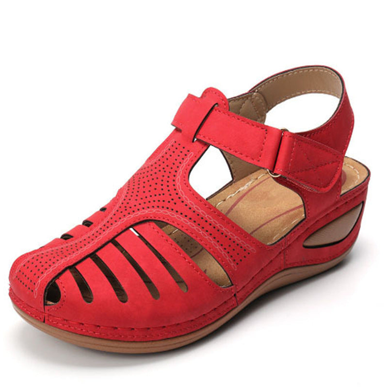 Women’s Plus Size Retro Wedge Sandals – Round Toe Buckle Casual Slides - Daily Goods