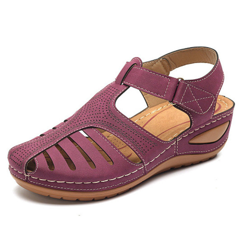 Women’s Plus Size Retro Wedge Sandals – Round Toe Buckle Casual Slides - Daily Goods