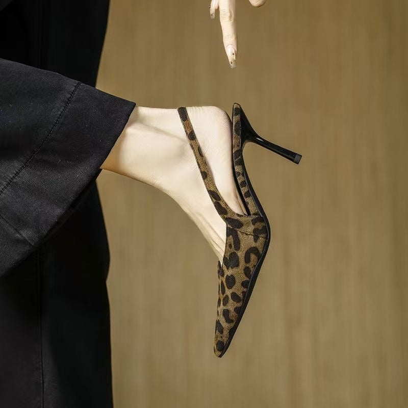Women’s Leopard Print Suede High Heels – Buckle Strap Round Toe Pumps (6–8cm Heel - Daily Goods