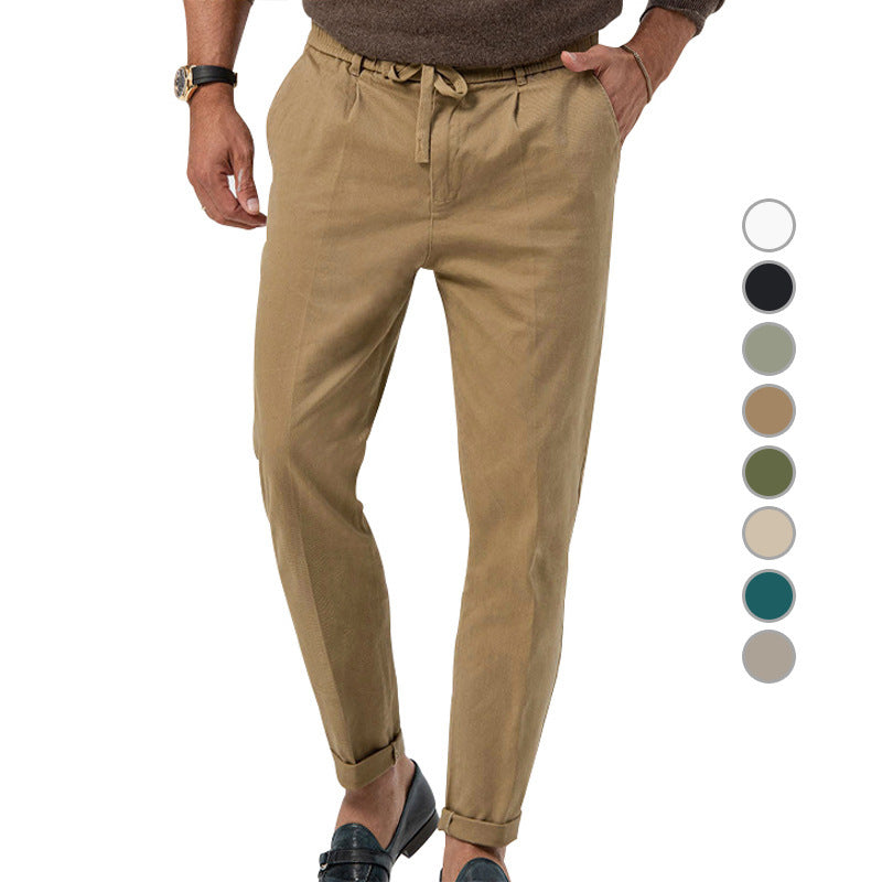 Men’s High Waist Straight-Leg Trousers – Cotton Blend, Elastic Fabric, Casual & Office Wear - Daily Goods