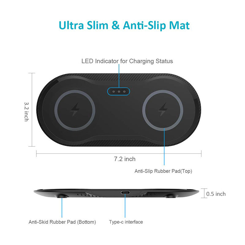 Dual wireless charger for mobile phones. Stable fast charging, intelligent temperature control, Type-C interface - Daily Goods