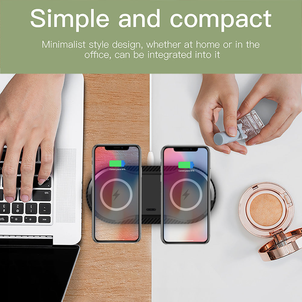 Dual wireless charger for mobile phones. Stable fast charging, intelligent temperature control, Type-C interface - Daily Goods