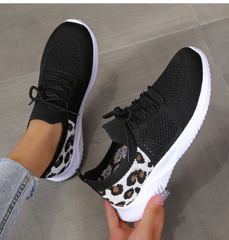 White Shoes Women Leopard Print Lace-up Sneakers Sports - Daily Goods