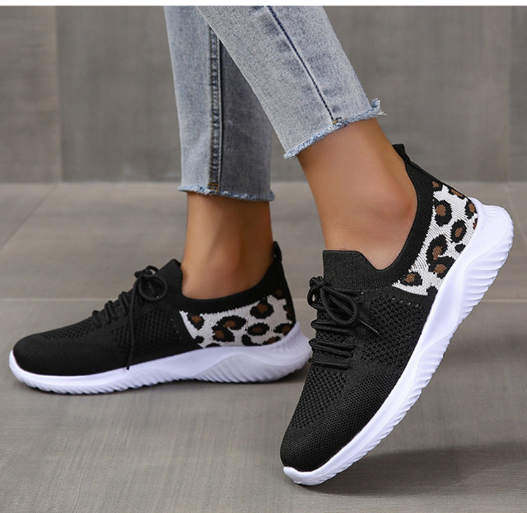 White Shoes Women Leopard Print Lace-up Sneakers Sports - Daily Goods