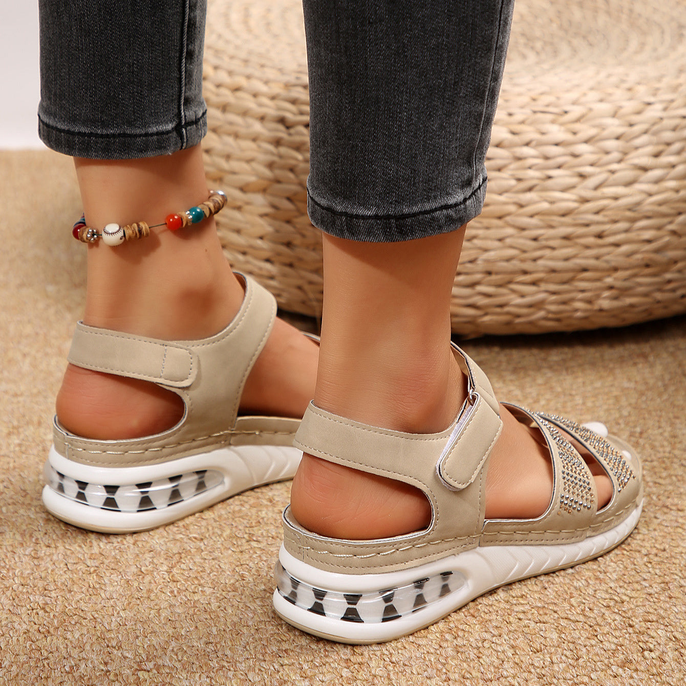 Summer Rhinestone Wedges Sandals Casual Sports Air Cushion Bottom Beach Shoes For Women Roman Sandals - Daily Goods