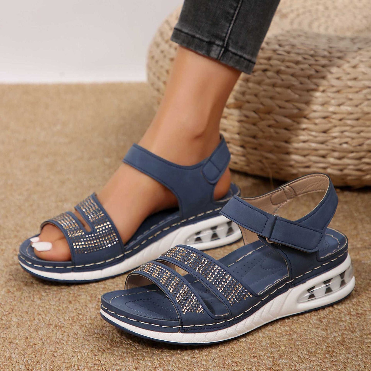 Summer Rhinestone Wedges Sandals Casual Sports Air Cushion Bottom Beach Shoes For Women Roman Sandals - Daily Goods