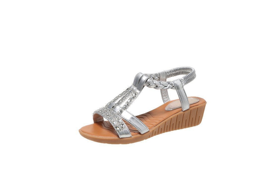 Casual Wedges Sandals With Rhinestone Summer Plus-size Peep-toe Roman Shoes - Daily Goods
