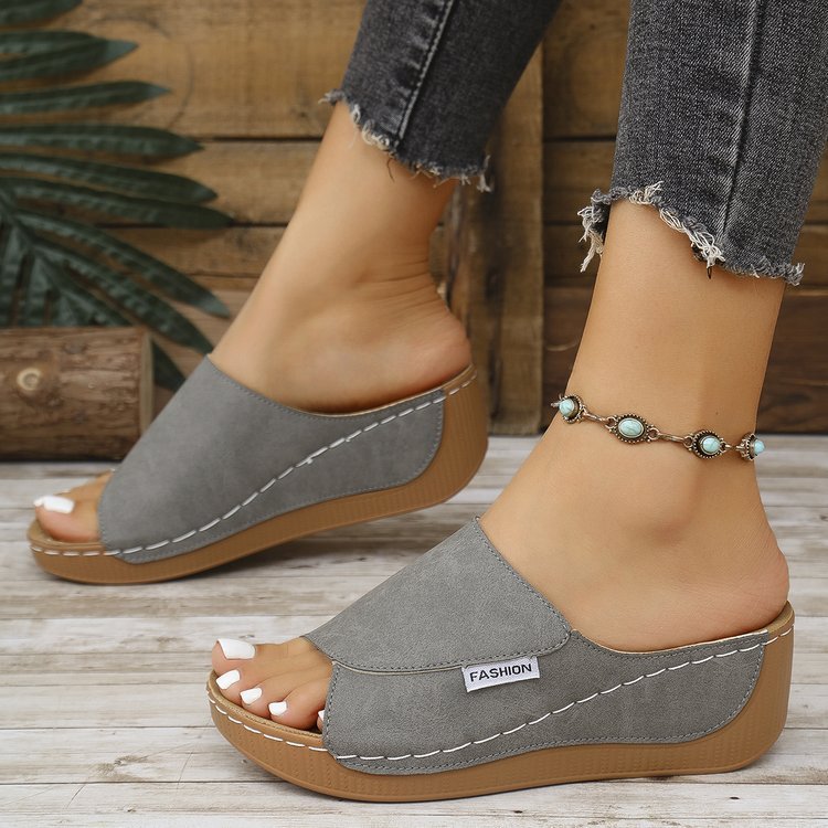 Summer Wedge Slides Slippers Fashion Fish Mouth Thick Bottom Roman Shoes Solid Color Beach Sandals For Women - Daily Goods