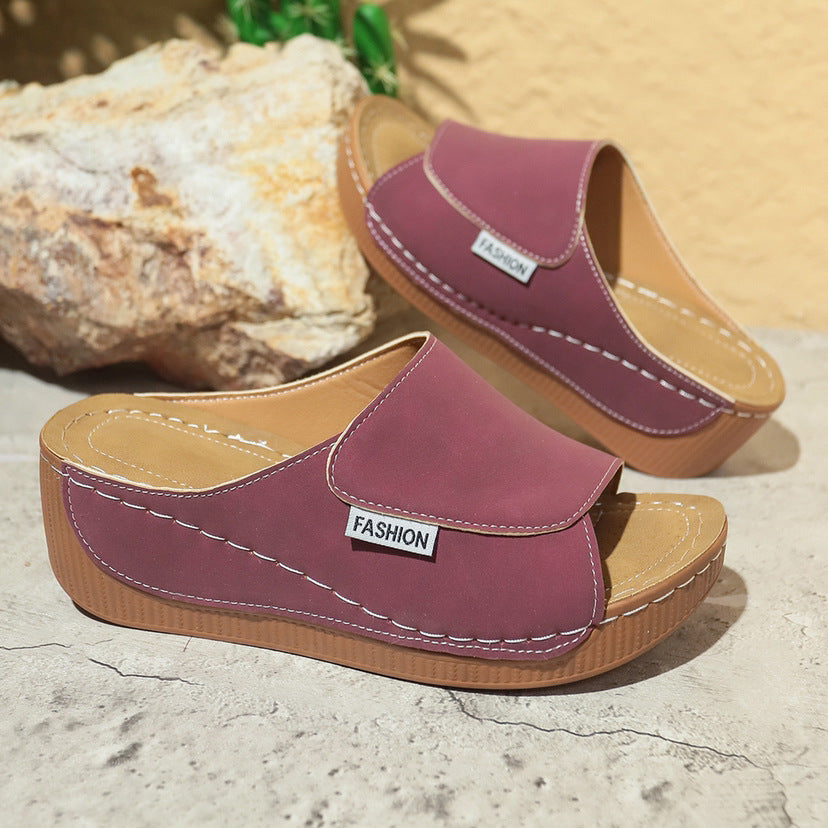 Summer Wedge Slides Slippers Fashion Fish Mouth Thick Bottom Roman Shoes Solid Color Beach Sandals For Women - Daily Goods