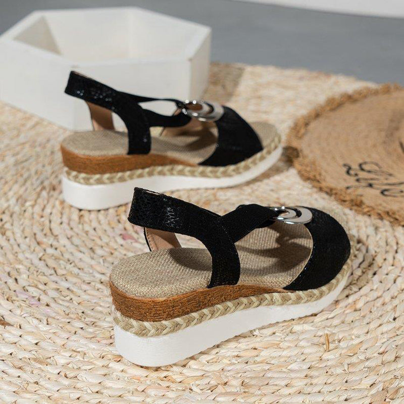 Women's Peep Toe Serpentine Wedges Sandals With Circle Design Casual Summer Shoes - Daily Goods