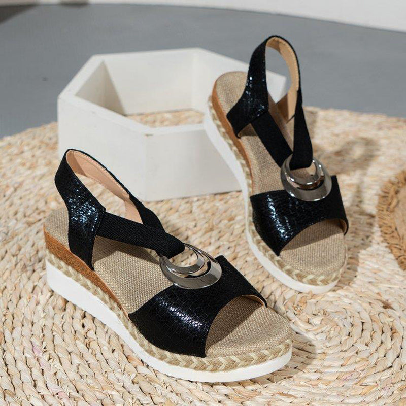 Women's Peep Toe Serpentine Wedges Sandals With Circle Design Casual Summer Shoes - Daily Goods