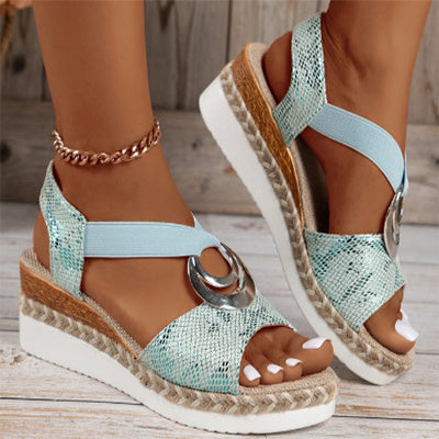 Women's Peep Toe Serpentine Wedges Sandals With Circle Design Casual Summer Shoes - Daily Goods