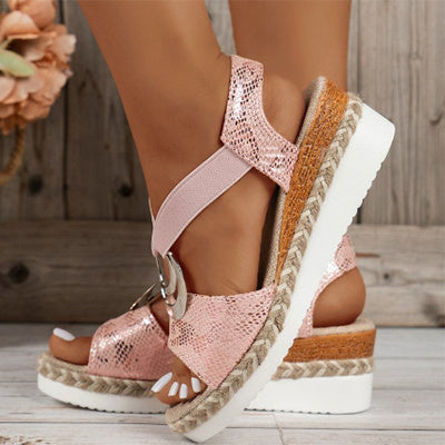 Women's Peep Toe Serpentine Wedges Sandals With Circle Design Casual Summer Shoes - Daily Goods