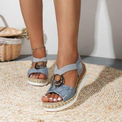 Women's Peep Toe Serpentine Wedges Sandals With Circle Design Casual Summer Shoes - Daily Goods