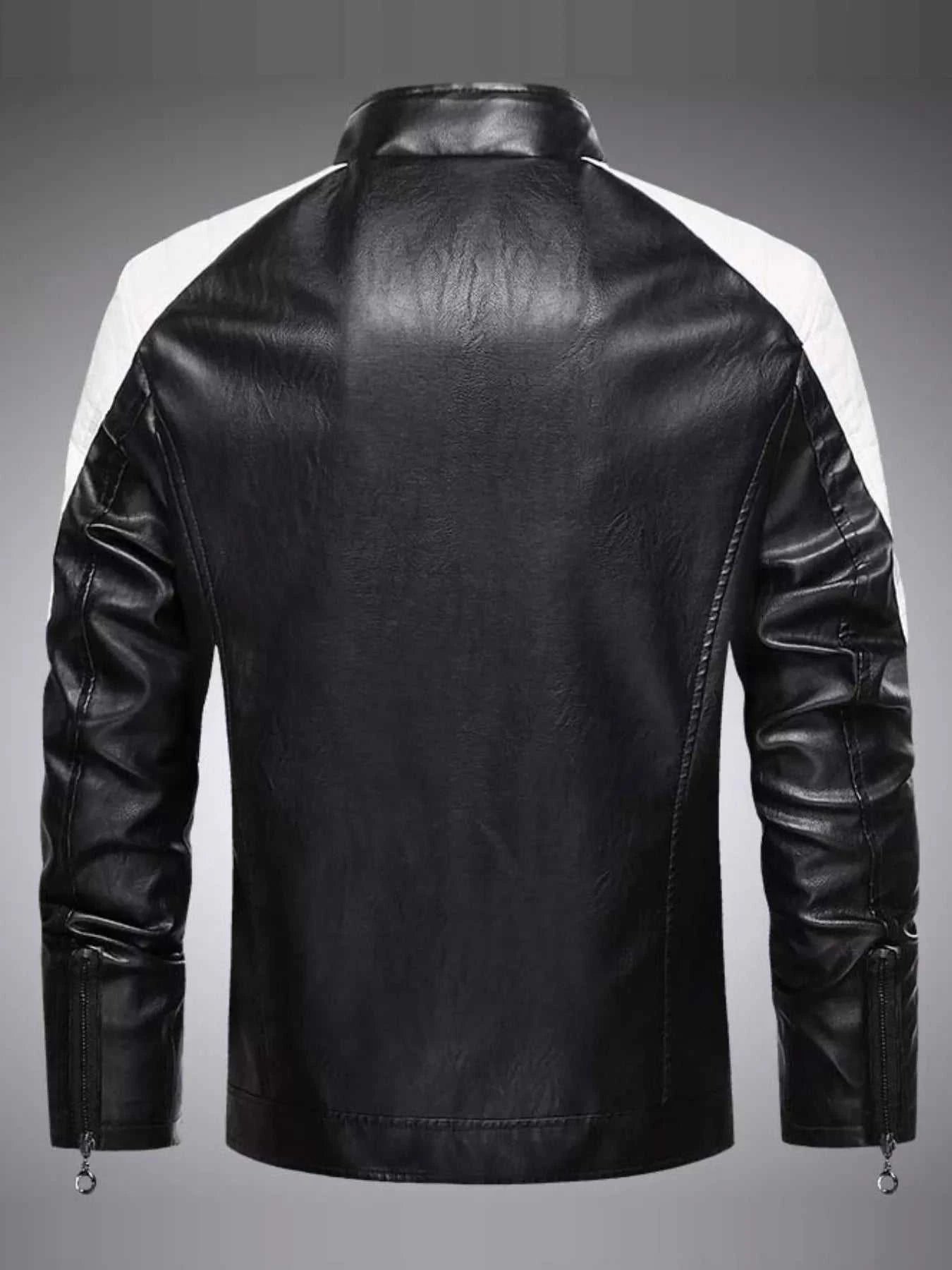 Men's Black Plus Size Slim Fit Zip Up Moto Jacket