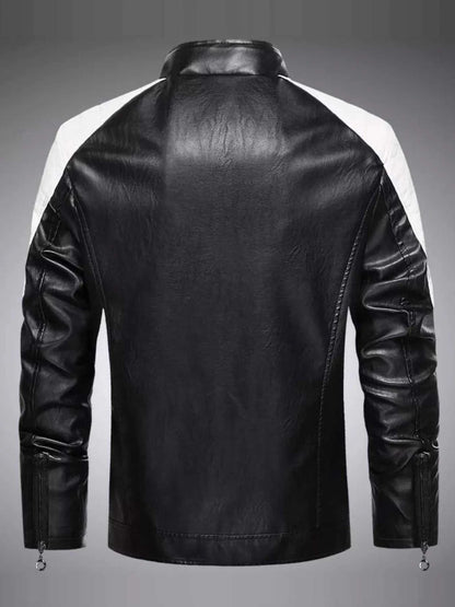 Men's Black Plus Size Slim Fit Zip Up Moto Jacket