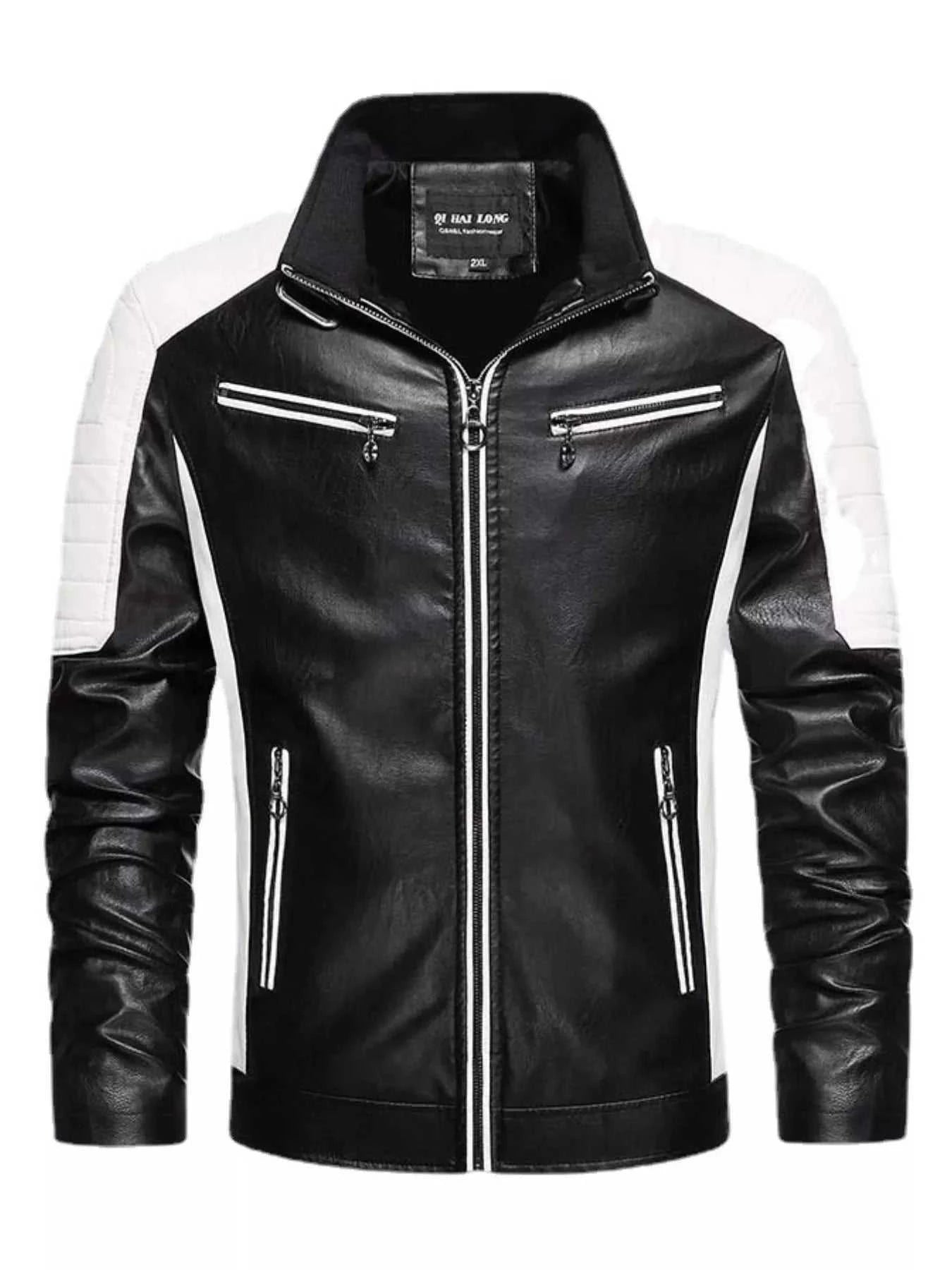 Men's Black Plus Size Slim Fit Zip Up Moto Jacket