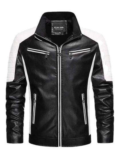 Men's Black Plus Size Slim Fit Zip Up Moto Jacket