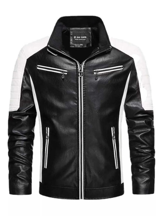 Men's Black Plus Size Slim Fit Zip Up Moto Jacket