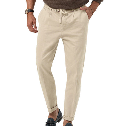 Men’s High Waist Straight-Leg Trousers – Cotton Blend, Elastic Fabric, Casual & Office Wear - Daily Goods