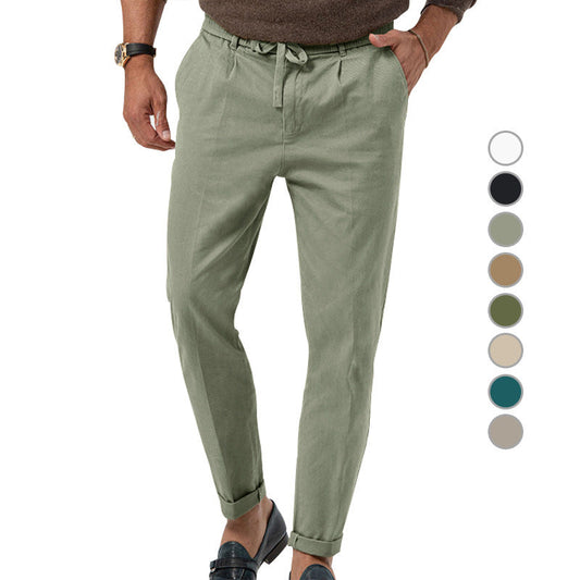 Men’s High Waist Straight-Leg Trousers – Cotton Blend, Elastic Fabric, Casual & Office Wear - Daily Goods