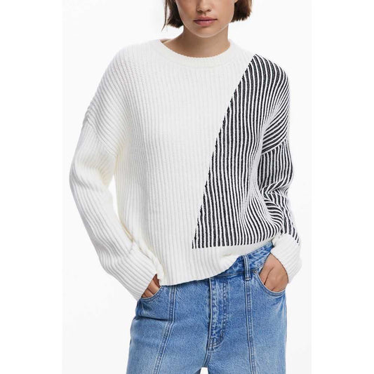 Desigual white cotton crew neck sweater