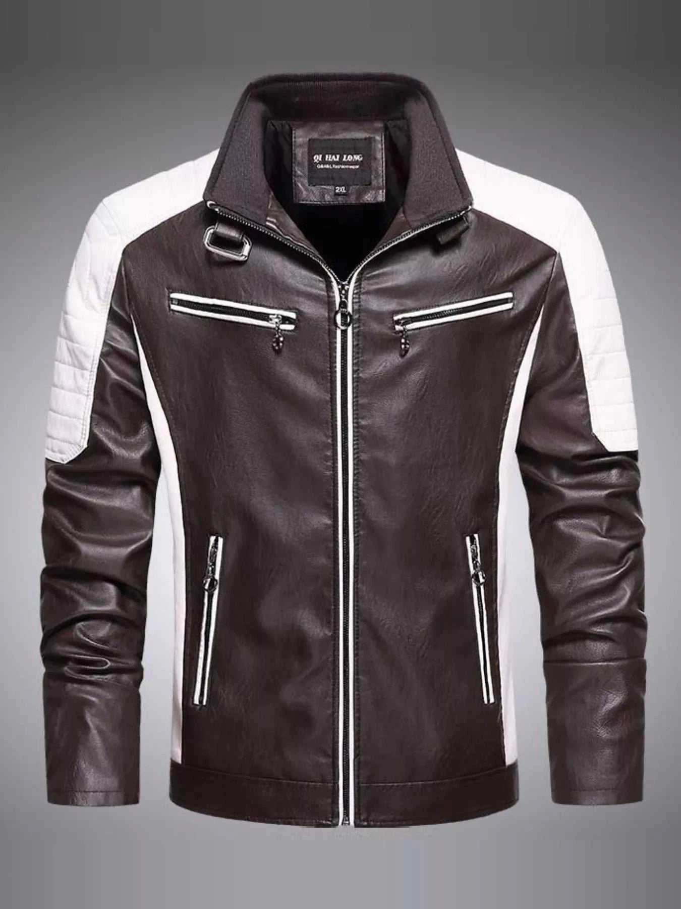 Men's Black Plus Size Slim Fit Zip Up Moto Jacket