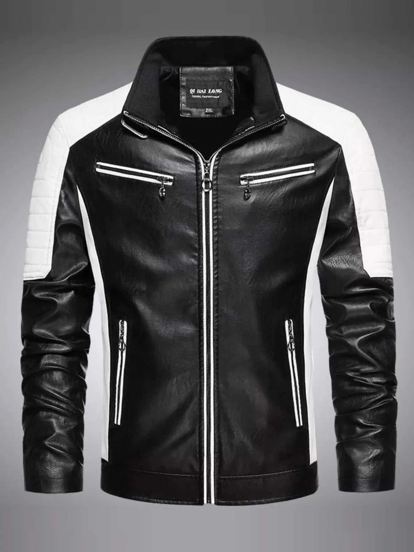 Men's Black Plus Size Slim Fit Zip Up Moto Jacket