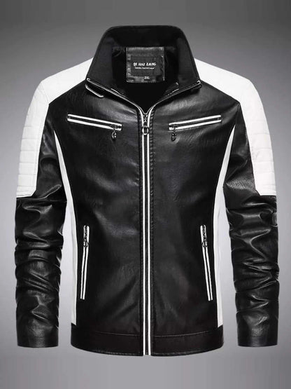 Men's Black Plus Size Slim Fit Zip Up Moto Jacket