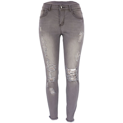 Women’s Slim Fit Ripped Skinny Jeans – Stretch Mid-Waist Denim Pencil Pants - Daily Goods