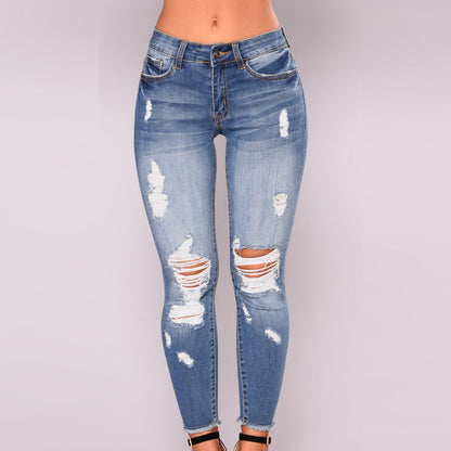 Women’s Slim Fit Ripped Skinny Jeans – Stretch Mid-Waist Denim Pencil Pants - Daily Goods