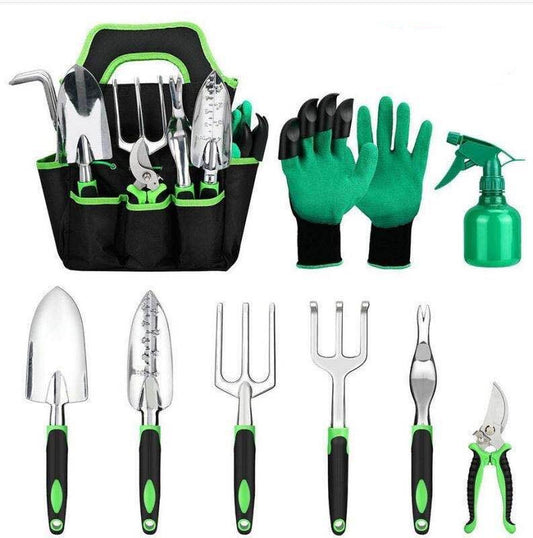 9-Piece Aluminum Alloy Gardening Tool Set – Durable Green Garden Hand Tools for Nursery & Seedling Cultivation - Daily Goods
