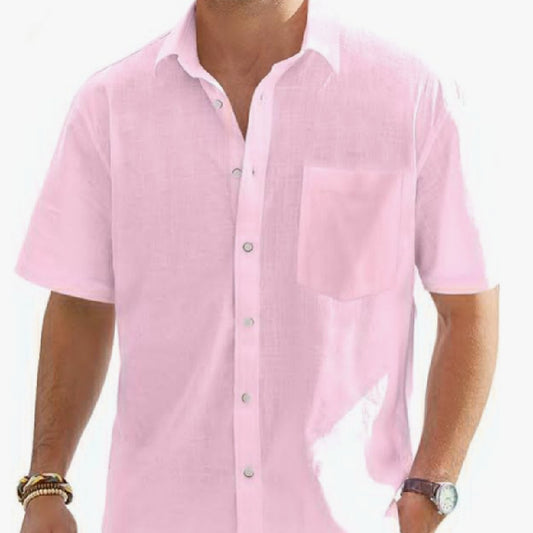 Men's Cotton And Linen Short Sleeve Shirt Top - Daily Goods