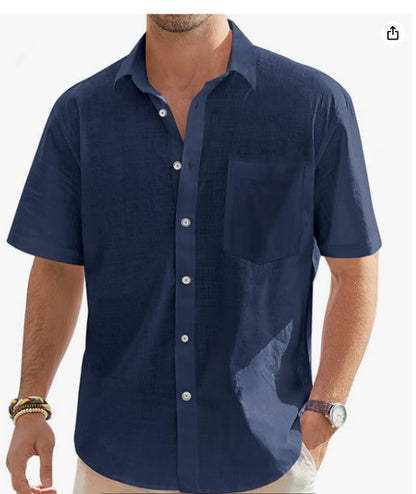 Men's Cotton And Linen Short Sleeve Shirt Top - Daily Goods