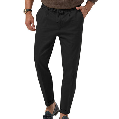 Men’s High Waist Straight-Leg Trousers – Cotton Blend, Elastic Fabric, Casual & Office Wear - Daily Goods
