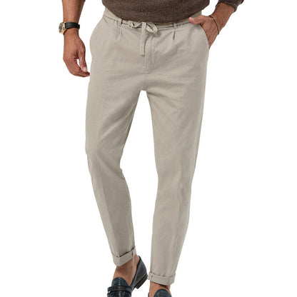 Men’s High Waist Straight-Leg Trousers – Cotton Blend, Elastic Fabric, Casual & Office Wear - Daily Goods