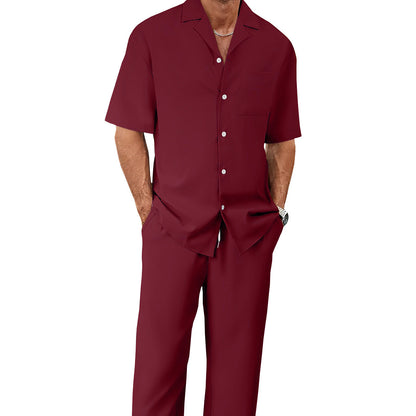 Men’s Summer Polyester Shirt & Trousers Set – Short Sleeve Top, Lightweight Casual Leisure Wear, Youth Style - Daily Goods