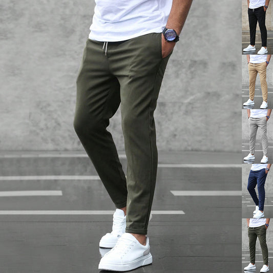 Men's Mid-Waist Solid Color Trousers – Long Straight-Leg Pants with Button Cardigan Fly - Daily Goods
