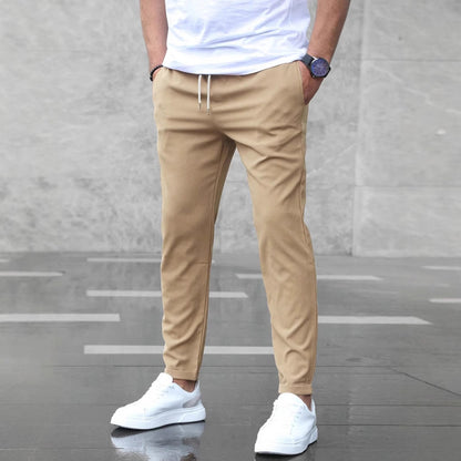 Men's Mid-Waist Solid Color Trousers – Long Straight-Leg Pants with Button Cardigan Fly - Daily Goods