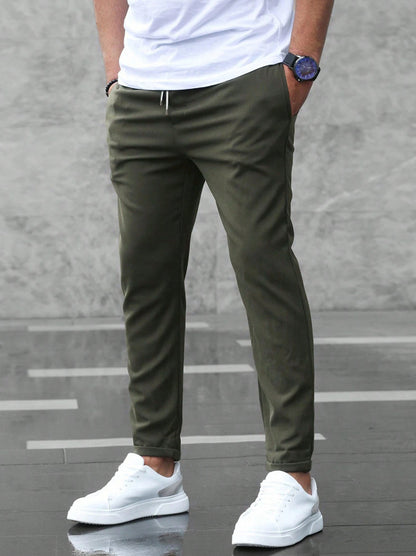 Men's Mid-Waist Solid Color Trousers – Long Straight-Leg Pants with Button Cardigan Fly - Daily Goods