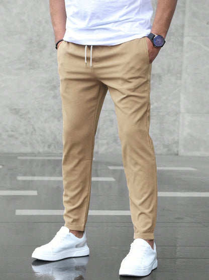 Men's Mid-Waist Solid Color Trousers – Long Straight-Leg Pants with Button Cardigan Fly - Daily Goods